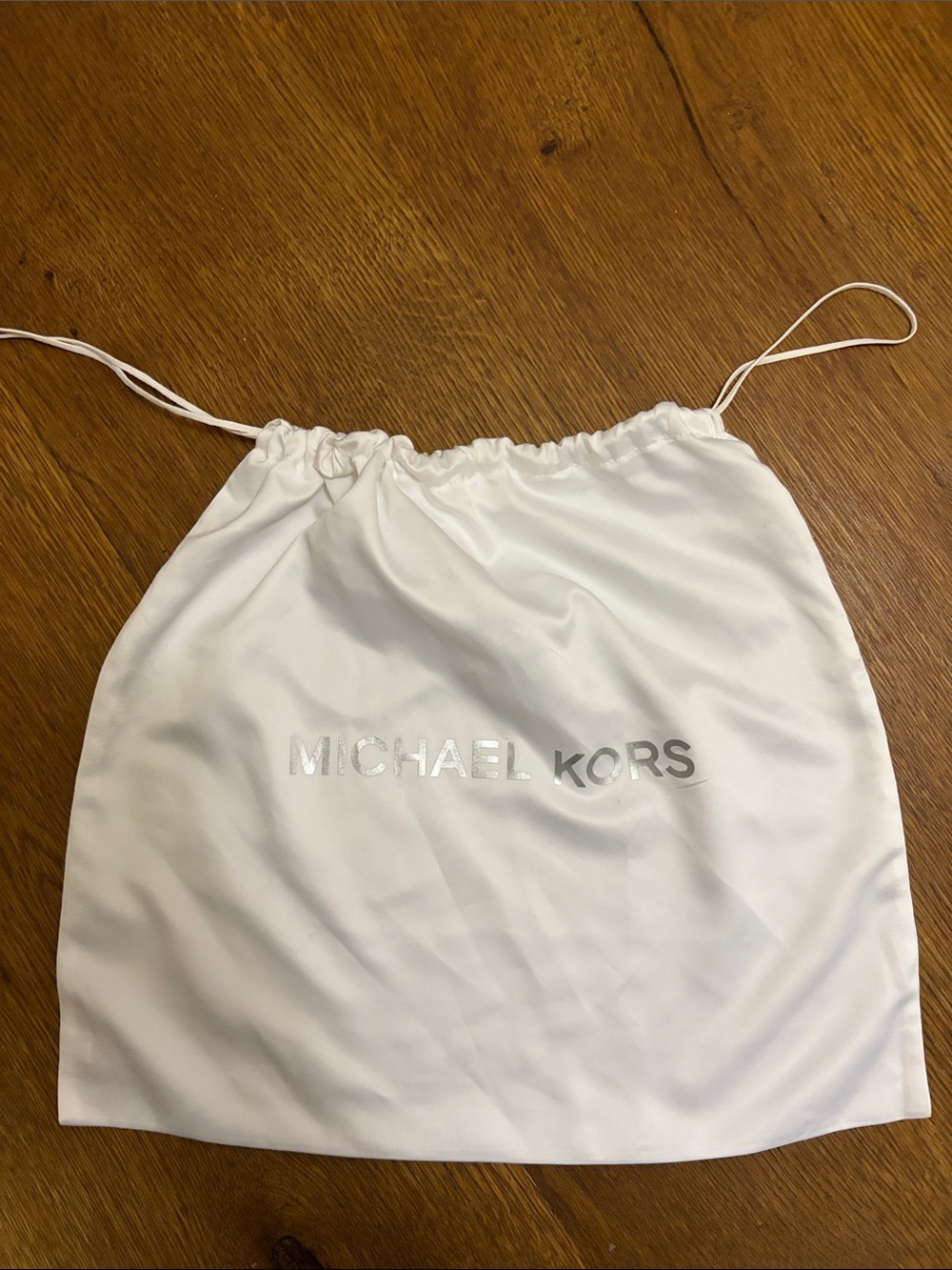 Michael Kors White Dust Drawstring Storage Bag with Silver Logo